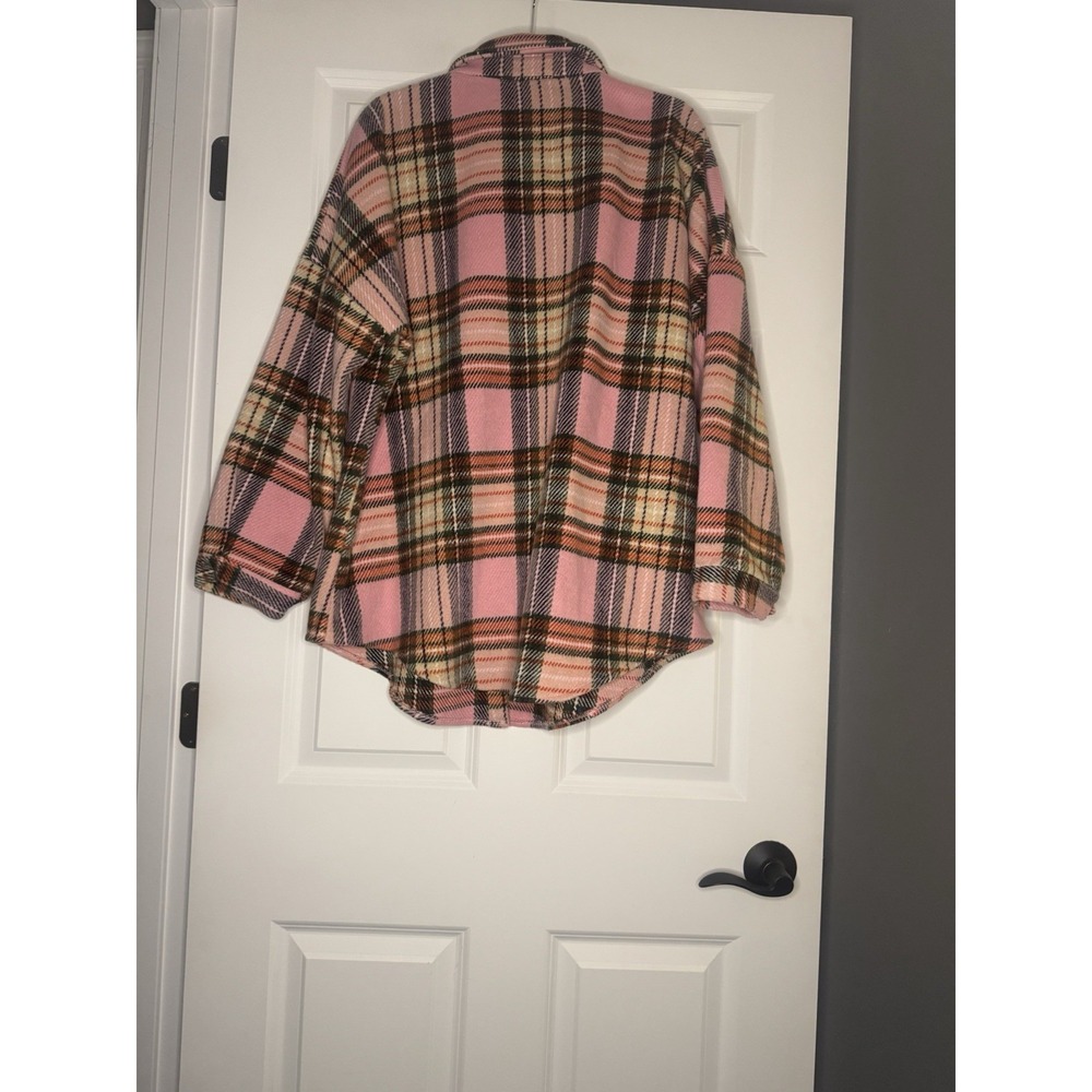 Davi And Dani Medium Plaid Shacket Pink Green White Black Beige - Picture 2 of 2